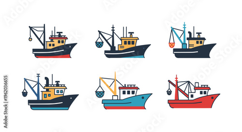 Fishing Trawler Line art clean abstract vector