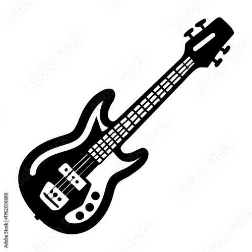 bass guitar silhouette icon illustration for music string instrument and rhythm performance design