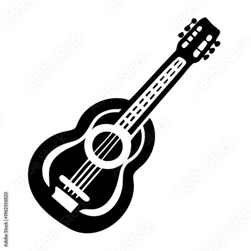 classical guitar silhouette icon illustration for music string instrument and acoustic performance design