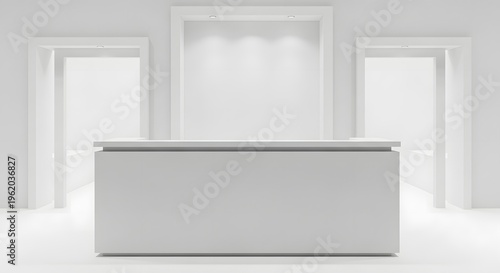 modern white reception desk with clean lines and minimalist design for office use