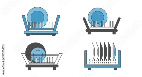 Dish Rack Line art vector set abstract modern decorative illustration