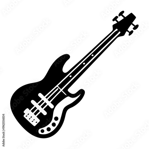 bass guitar silhouette icon illustration for music string instrument and rhythm performance design