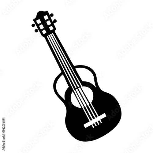 classical guitar silhouette icon illustration for music string instrument and acoustic performance design