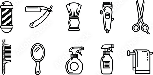 Barber shop tools and equipment icons