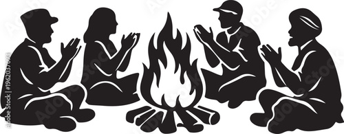 silhouette of bonfire circle hand-clap rhythm