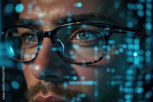 Man's Face with Overlaid Digital Data