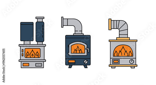 Furnace Line art vector set abstract simple illustration