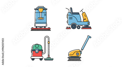 Floor Cleaning Machine Line simple abstract color design vector