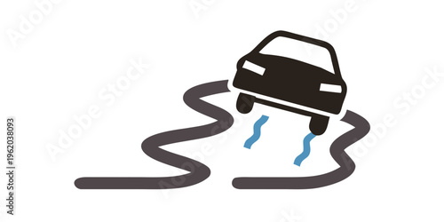 Car driving on slippery road with motion effect
