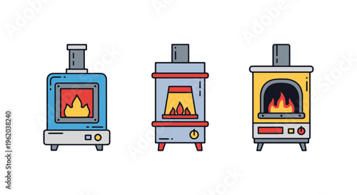 Furnace Line art vector set minimal abstract modern illustration