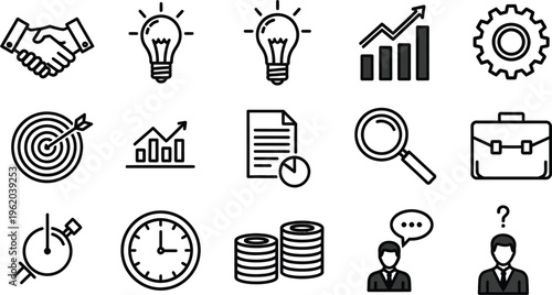 Business icons set with people money clock and targets