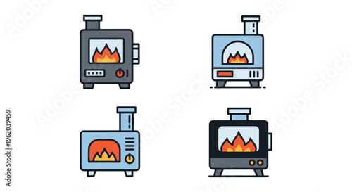 Furnace Line art vector set modern colorful shapes