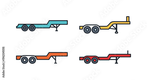 Flatbed Trailer Line art minimal color pattern vector