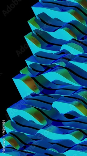 A vibrant abstract wave pattern in shades of blue and green against a black background Wave Blue Green 3D Design Colorful Graphic. Concept featuring wave, blue, green, 3d, design for professional m...