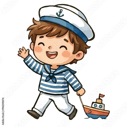 cartoon boy Sailor smiling happily 