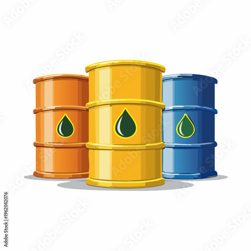 Colorful oil barrels in orange, yellow, and blue