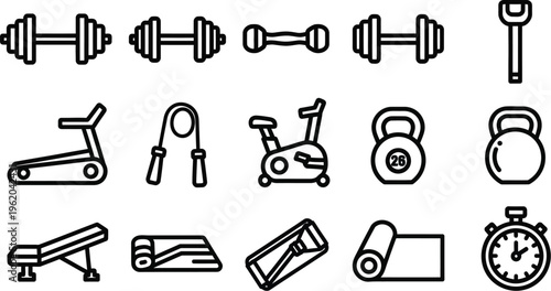 Fitness gym equipment icons set