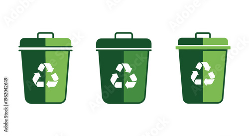 Green recycle bin Line art minimal abstract color design vector