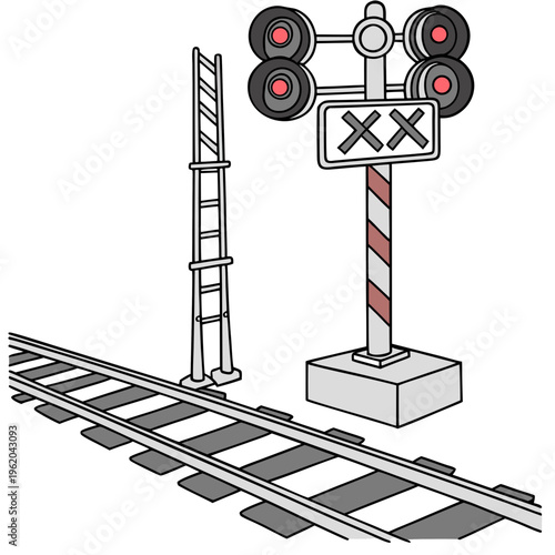 Konstfotografi Railroad crossing with signal lights and tracks