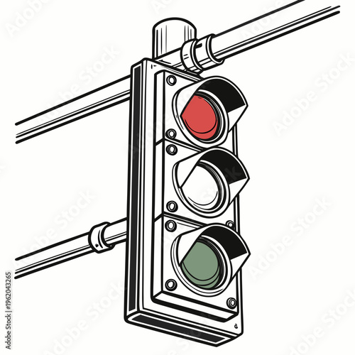A traffic light with red, white, and green lights