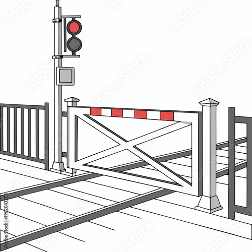 Railway crossing gate with traffic light
