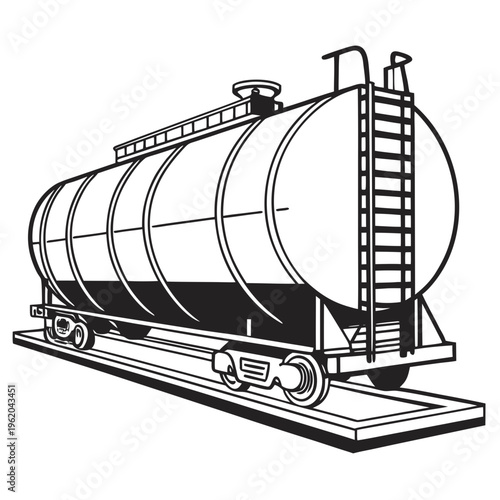 A black and white drawing of a train tanker