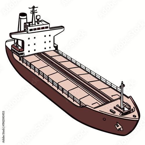 A large cargo ship with a brown hull and white superstructure