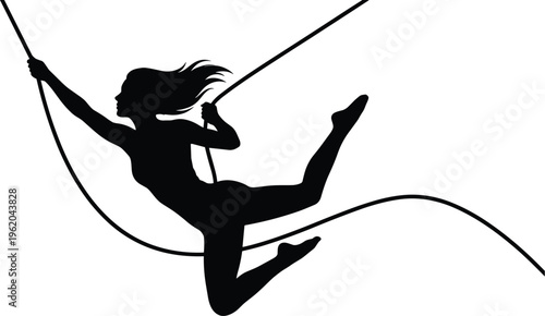 aerial silk dancer, acrobat silhouette, gymnastics, flexibility, performance, fitness, strength, balance, dance, sport, movement, athlete, circus, vector
