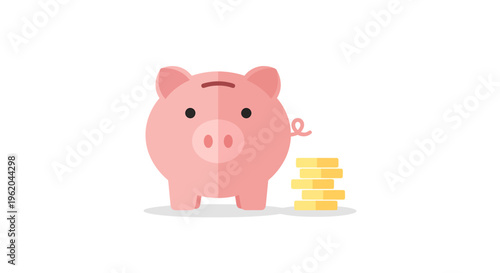 Pink piggy bank with gold coins saving money concept flat illustration financial planning