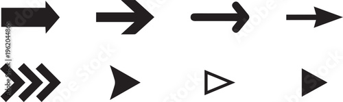A set of different new-style black arrows. Directional arrow flat style isolated on a transparent background.