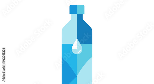 Flat illustration of a blue water bottle with a drop on the side minimalistic design