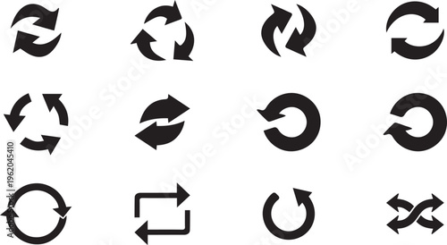 Curve black bold arrow set, vector curve arrow sign and symbol, 