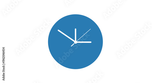 Flat illustration of a blue clock with white hands on a plain white background symbolizing time and simplicity