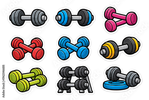 Colorful dumbbell set collection in various styles and colors.