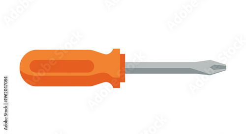 Flat illustration of an orange handled screwdriver with a silver tip on a white background for diy and repair concepts