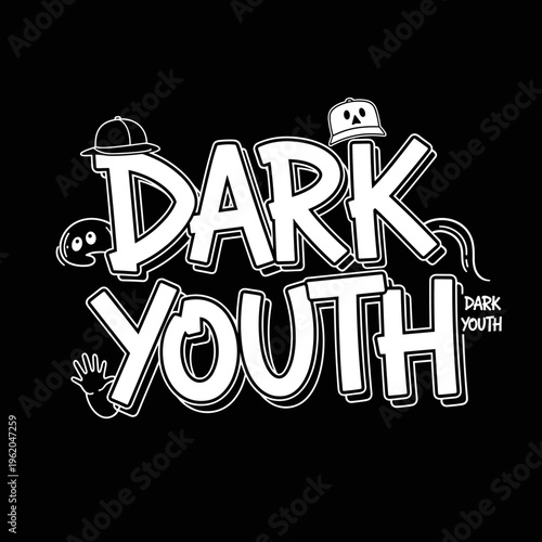 Dark Youth graffiti style lettering with cartoon elements.