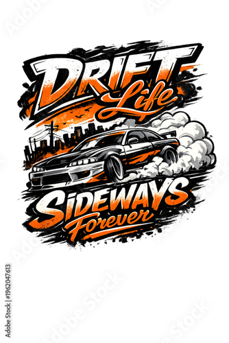 drift life in motion, drifting car illustration, high speed drift scene, tire smoke action, street racing drift culture, jdm drift aesthetic, dynamic motion blur, sideways car angle, performance car l