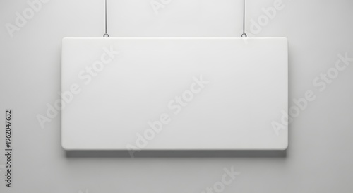 minimalist blank white rectangular signboard with hooks for display or advertising