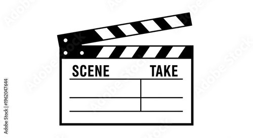 Film clapper board for movie production with scene and take labels on white background