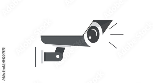 Flat illustration of a security camera with motion lines on white background