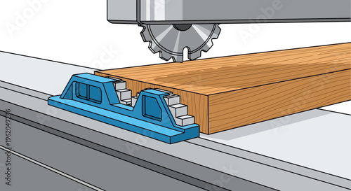 Industrial wood cutting machine operation.