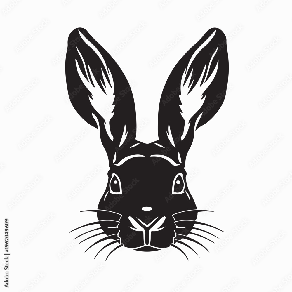 Fototapeta premium Wild Rabbit Head Silhouette For Nature And Wildlife Design