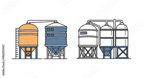 Industrial Silo Line art clean minimal shapes vector