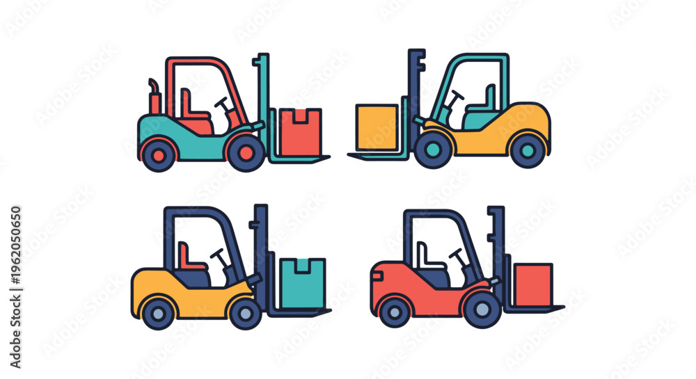 Naklejka premium Forklift Truck Line art vector creative abstract simple shapes