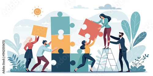 A group of people working together to build a puzzle