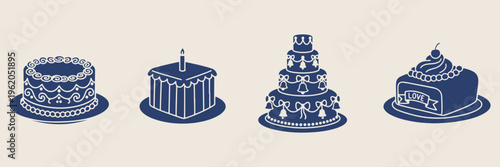 Wedding cake doodles, celebration party icons, hand drawn event decor, anniversary and marriage, romantic bakery sketches, dessert table elements, bridal shower clipart**
