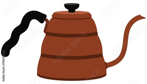 A brown pour over coffee kettle with a black handle and lid featuring a narrow spout for precise pouring coffee maker brewing barista kitchen utensil appliance drink beverage
