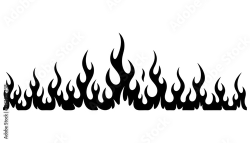 A decorative black tribal flame design composed of flickering flames in a horizontal line against a white backdrop fire graphic element heat symbol concept decoration abstract
