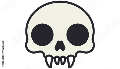 Simple stylized illustration of a skull with large circular eye sockets and sharp pointed teeth rendered in a flat design human skull bone death halloween symbol scary spooky