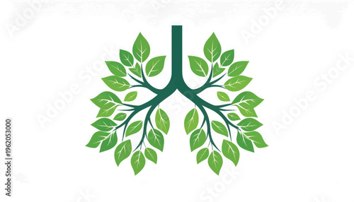 Human Lungs with Green Leaves Illustration.